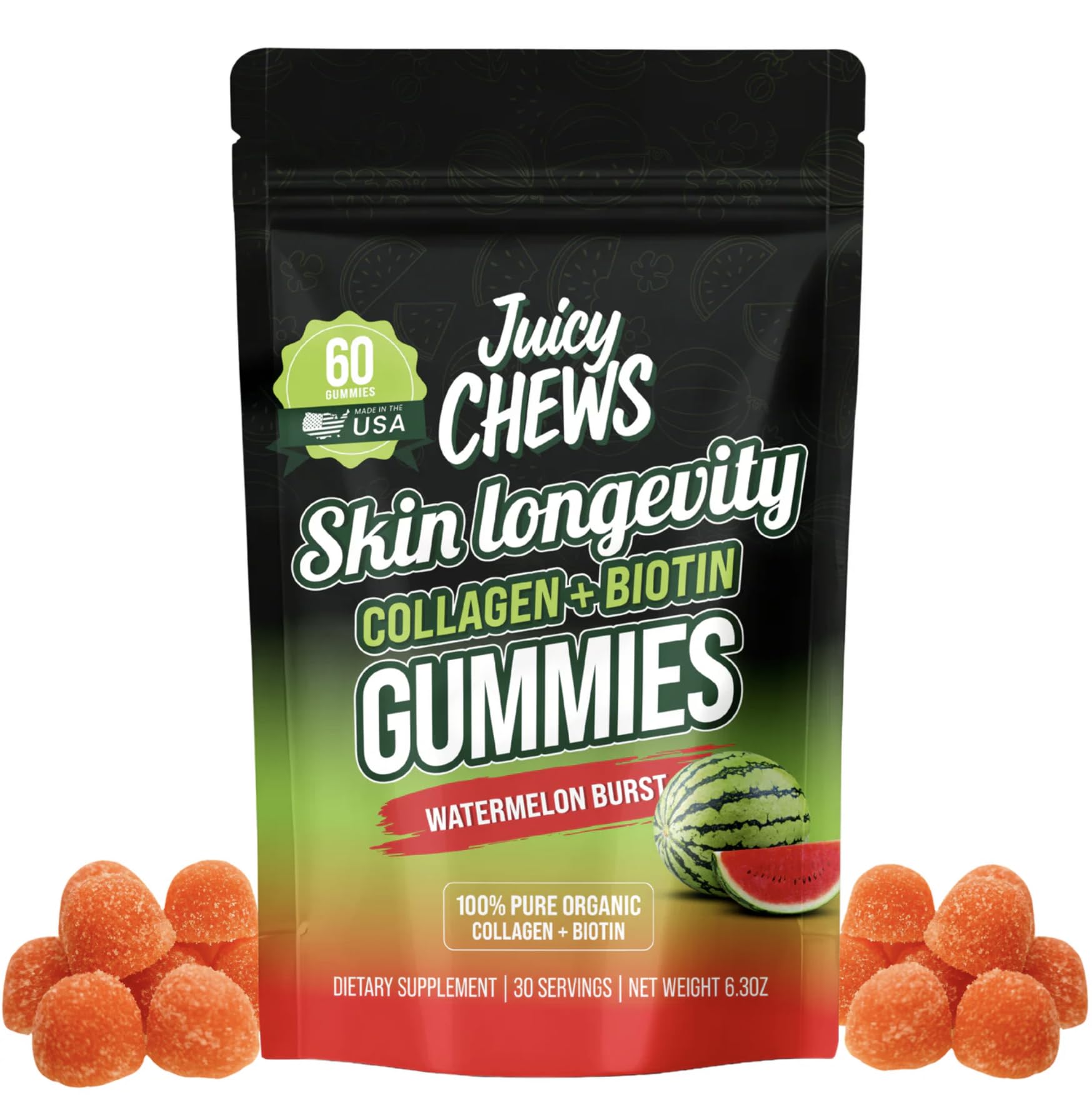 Juicy Chews Biotin and Collagen Gummies Chewable, 60 Count
