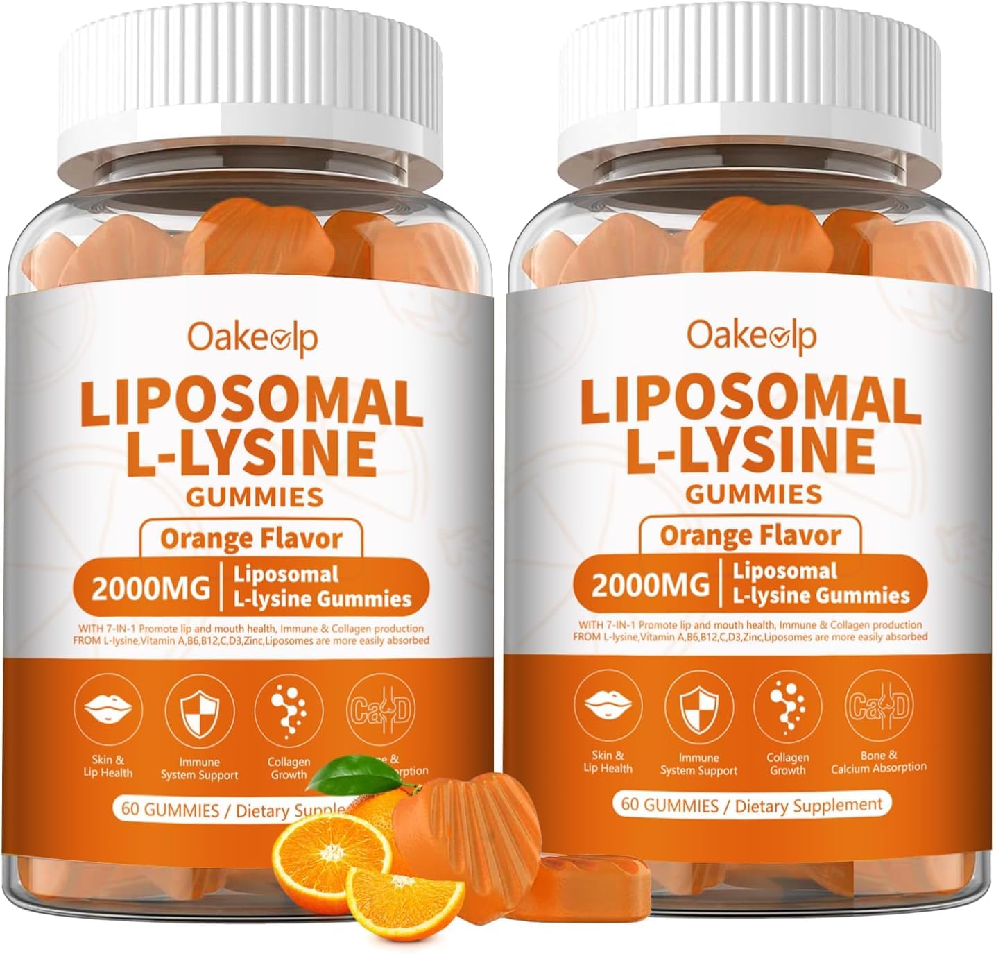 Oakevlp Liposomal L-Lysine Gummies 2000mg with Vitamins A, C, D3, B12 & Zinc, 120 Gummies