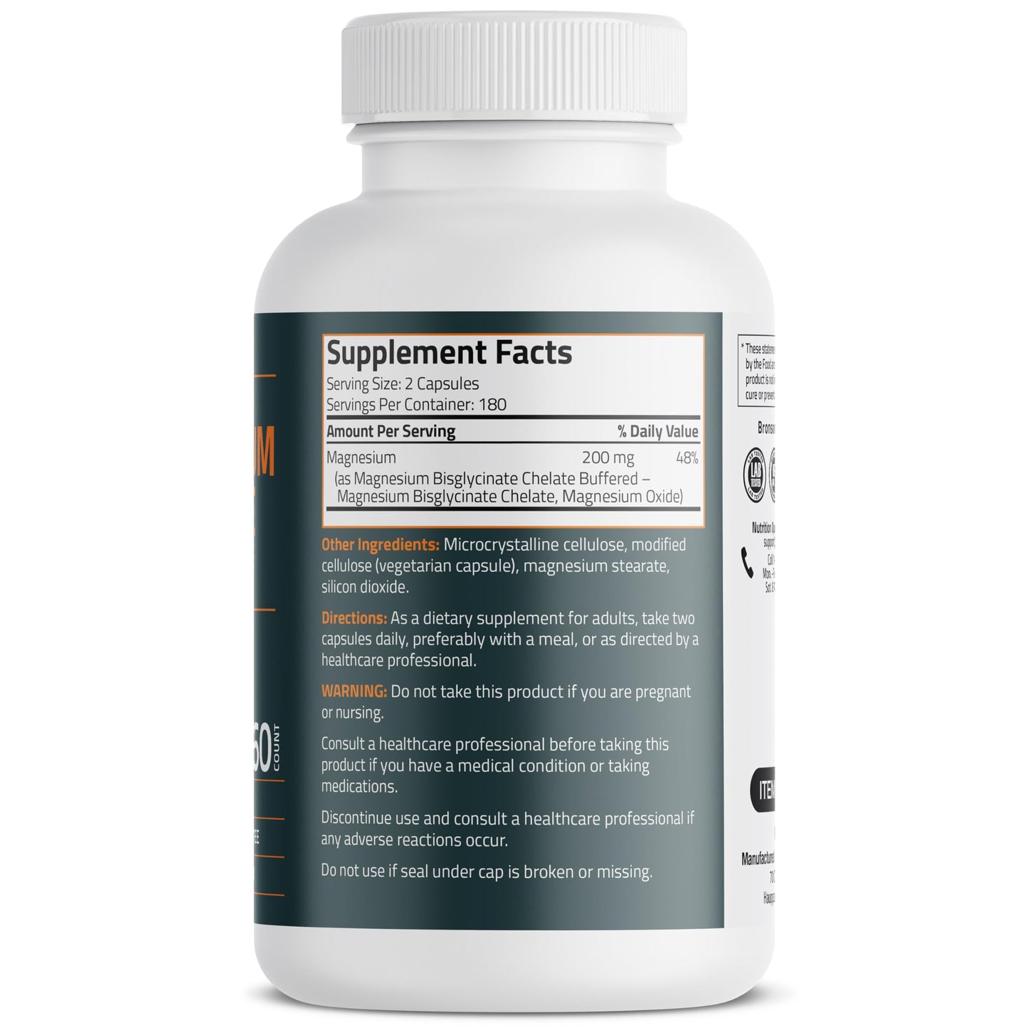 Bronson Magnesium Glycinate 200mg High Absorption Chelated Buffered Gentle On The Stomach Non-GMO, 360 Capsules