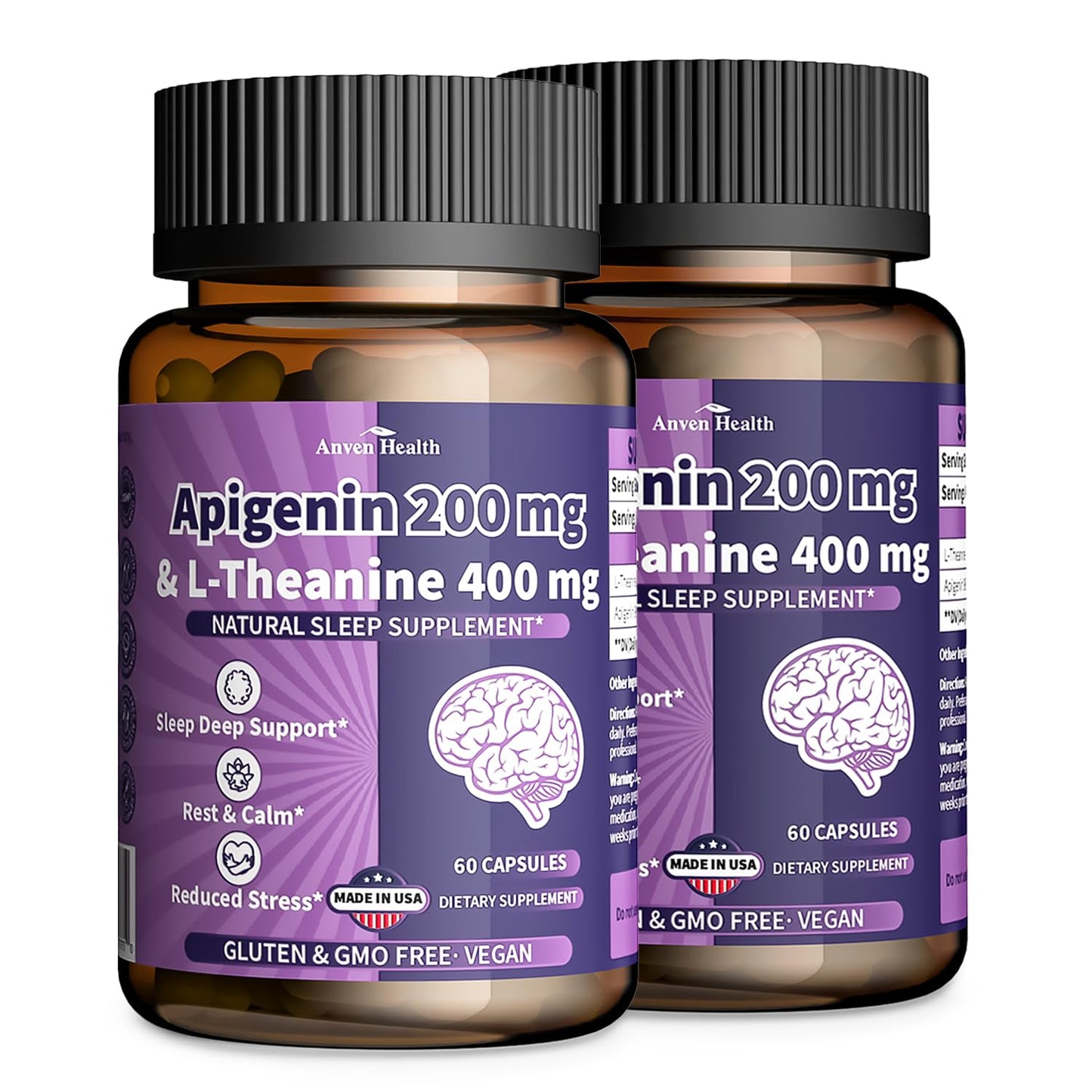Anven Health L-Theanine with Apigenin 400mg/200mg, 120 Capsules