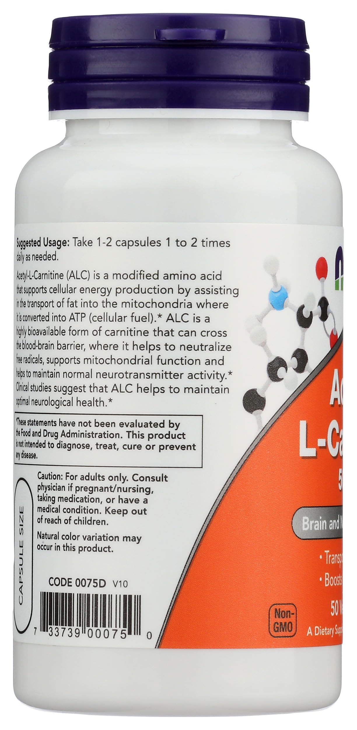 NOW Foods Acetyl L-Carnitine 500mg Capsules, 50 Count
