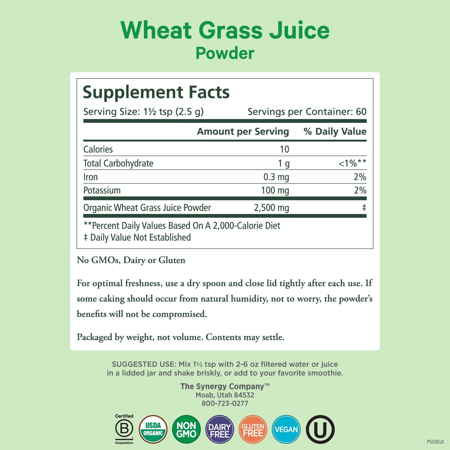 Pure Synergy Organic Wheat Grass Juice Powder, 5.3 oz