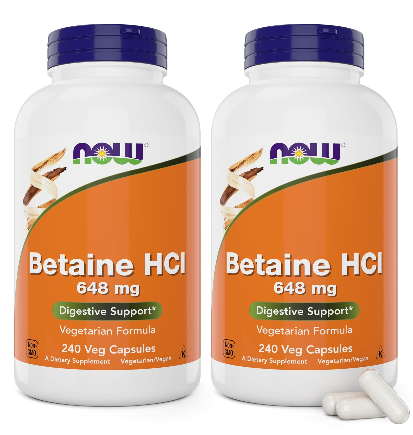 NOW Foods Betaine HCl 648mg Veg Capsules, 480 Capsules
