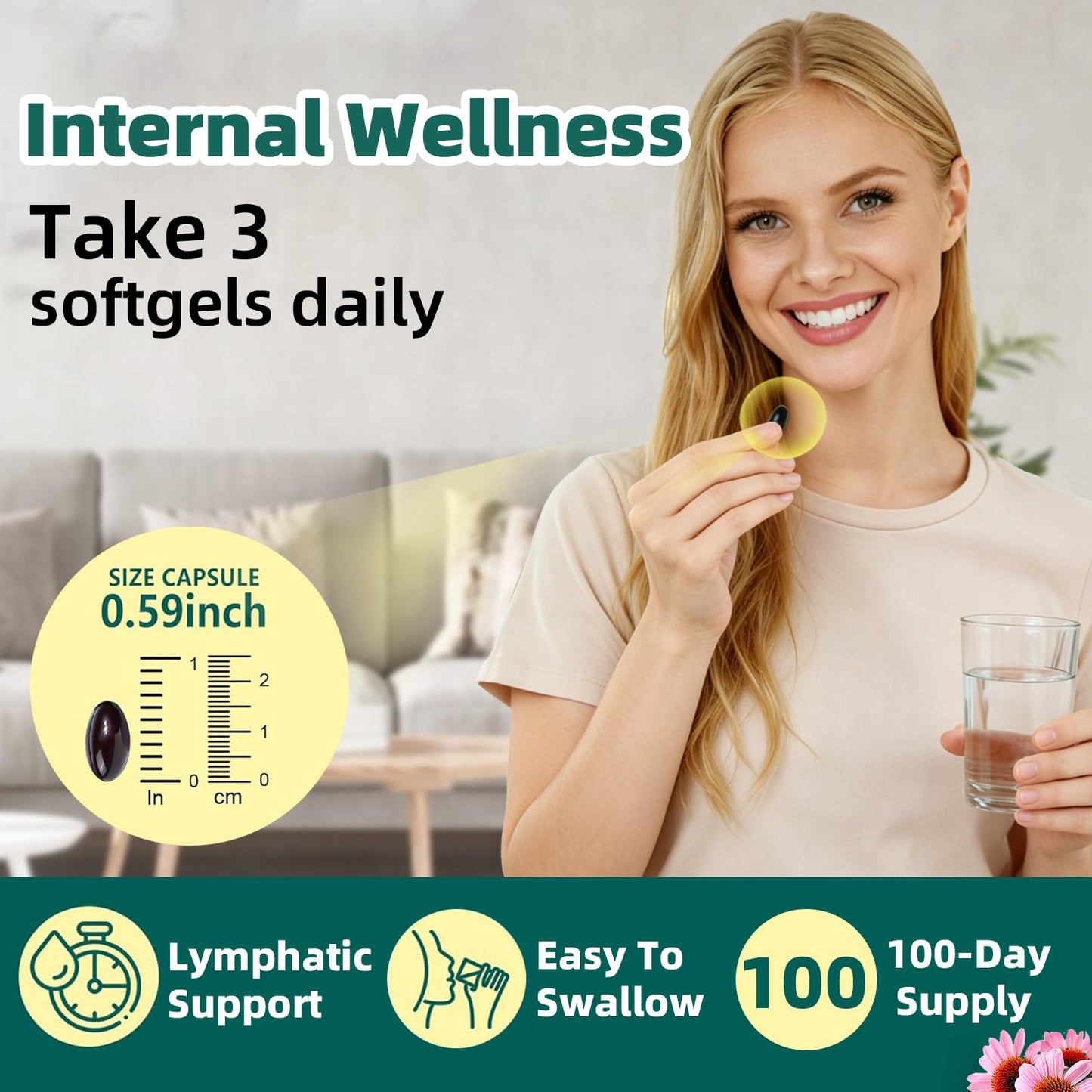 Skiseoy Lymphatic Drainage Supplements 4275mg Lymph System Support Herbal Blend with Echinacea, Dandelion & Burdock Root Softgel 300 Count