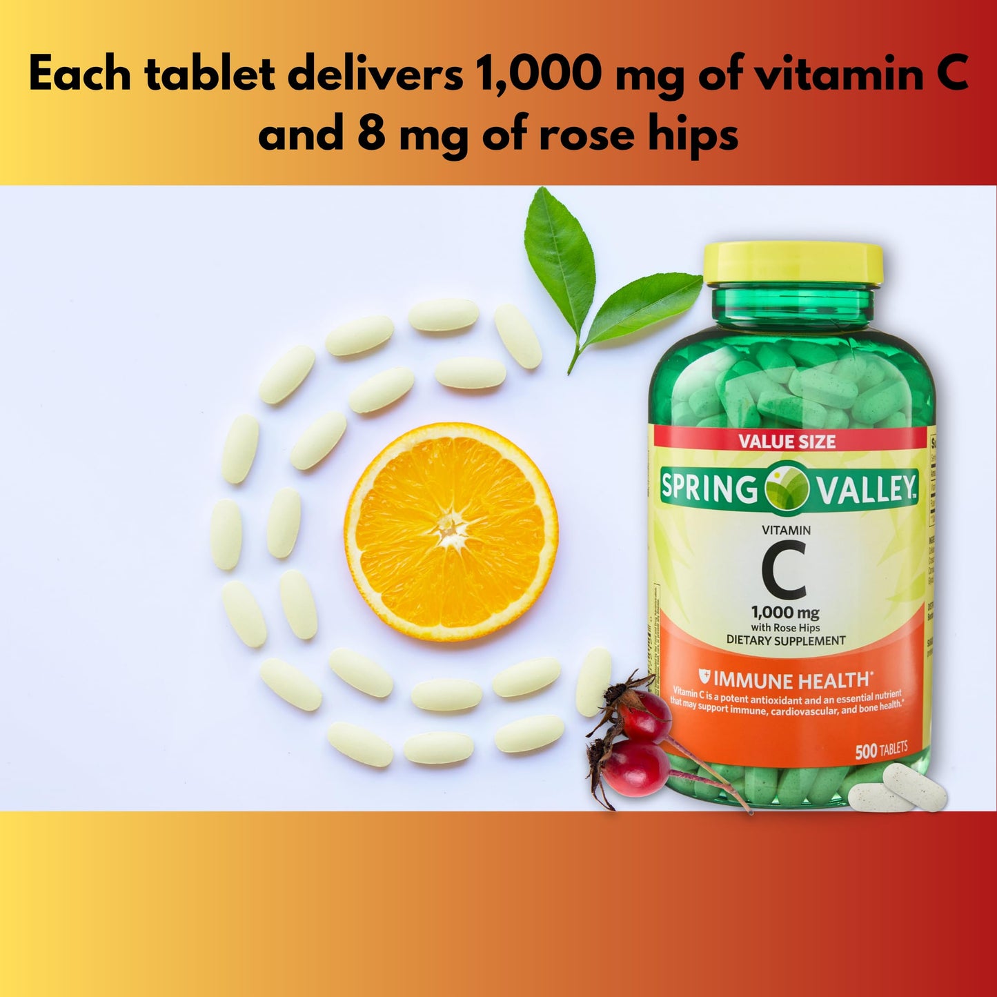 FUSION SHOP STORE Vitamin C 1000mg with Rose Hips, 500 Tablets
