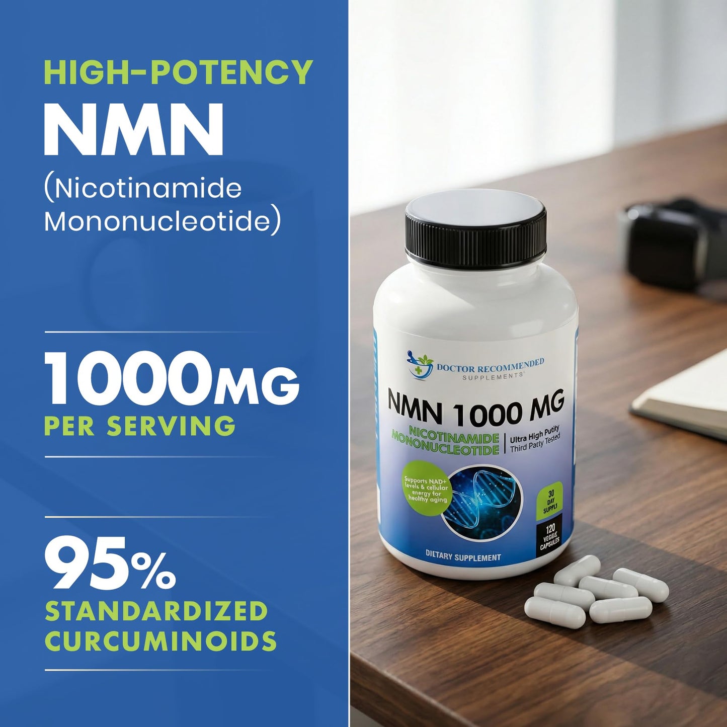 DOCTOR RECOMMENDED SUPPLEMENTS NMN 1000mg Nicotinamide Mononucleotide, 120 Veggie Capsules