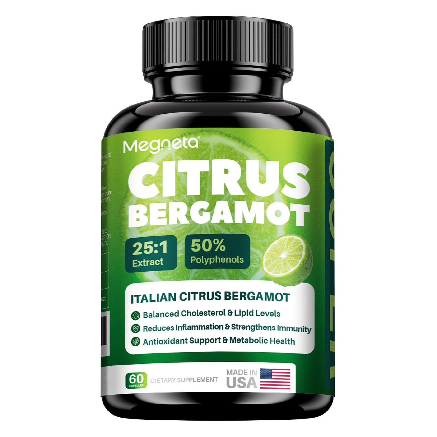 MEGNETA Citrus Bergamot Supplement – Antioxidant & Daily Wellness Support – Vegan – 60 Capsules