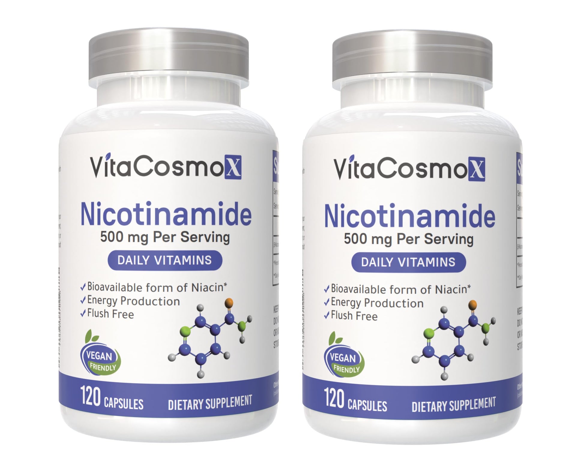VitaCosmoX Nicotinamide 500mg Vitamin B3 Capsules, 120 Count