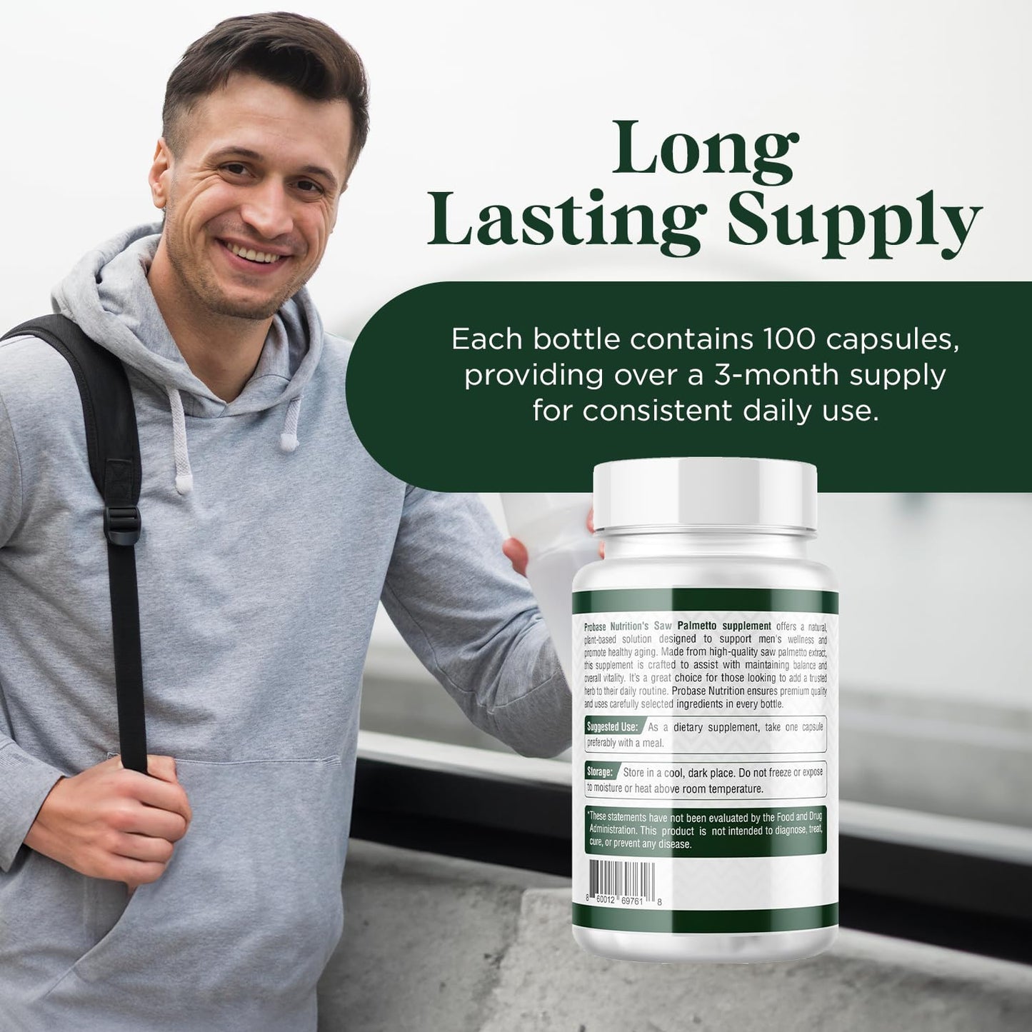 Probase Nutrition Saw Palmetto Herbal Supplement for Prostate and Urinary Health Support 500mg Capsules, 100 Count