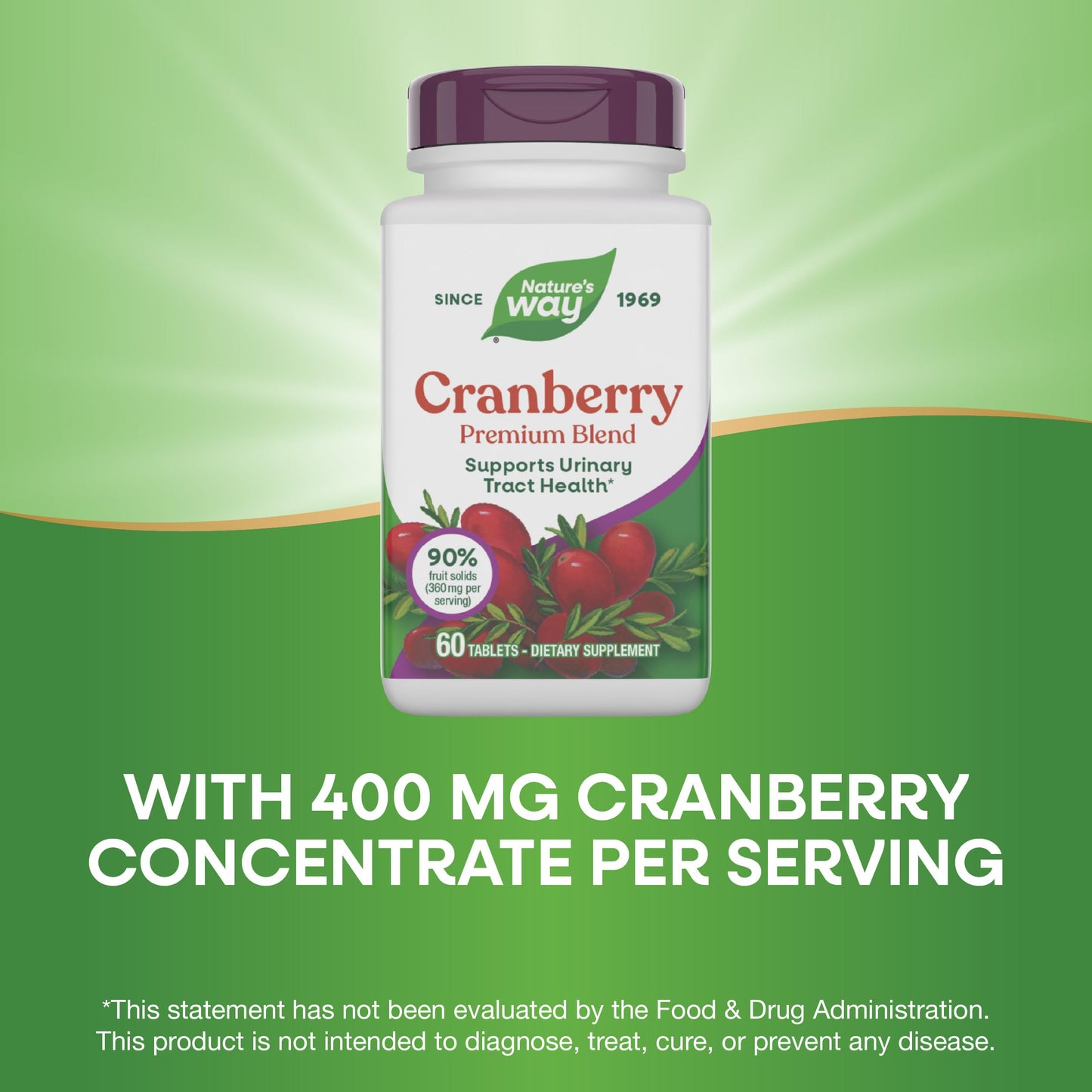 Nature's Way Premium Blend Cranberry Urinary Tract Health Support Supplement with Vitamin C, 60 Tablets