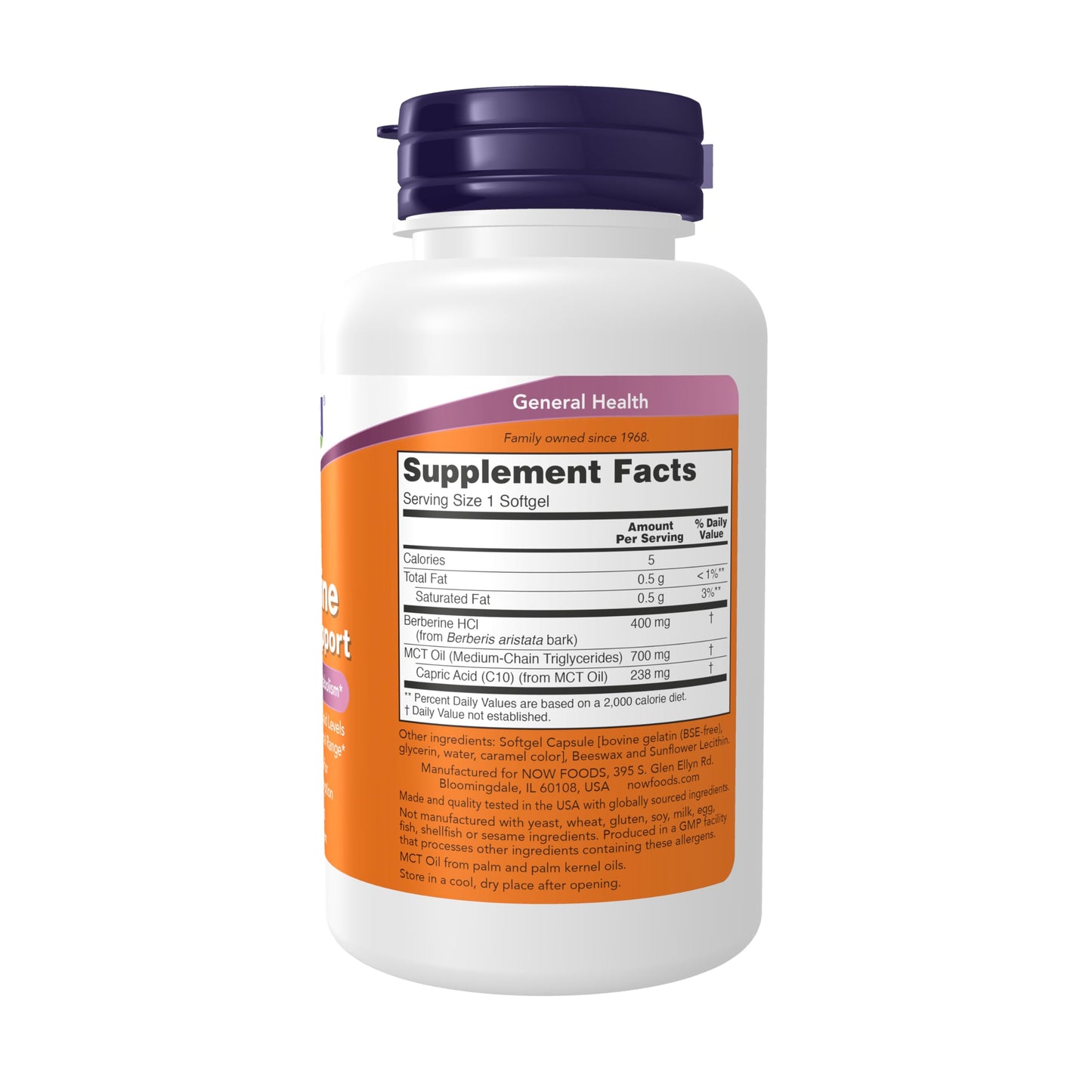 NOW Foods Berberine Glucose Support with MCT Oil for Optimal Berberine Absorption, 60 Softgels