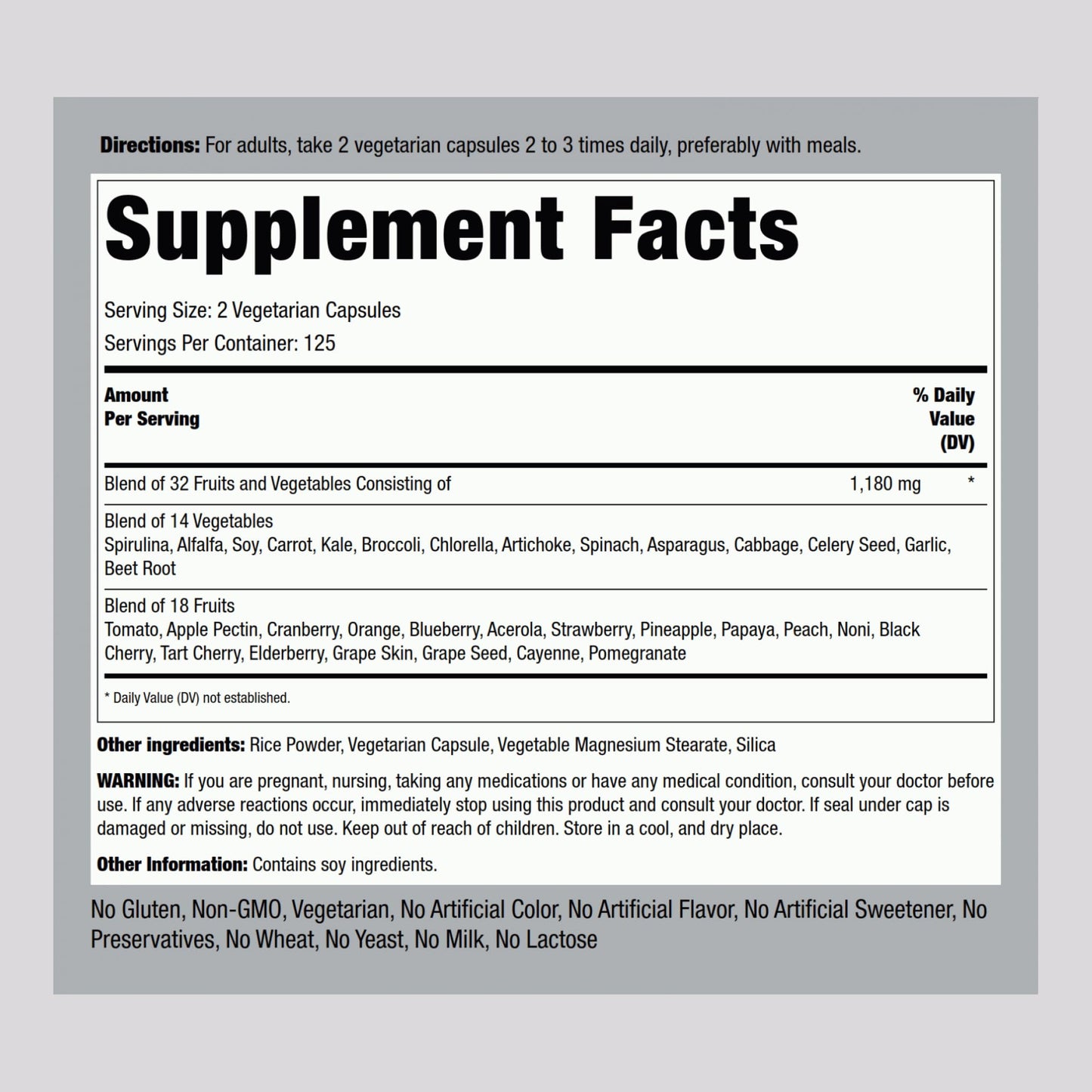 Piping Rock Fruits and Veggies Supplement, 250 Capsules