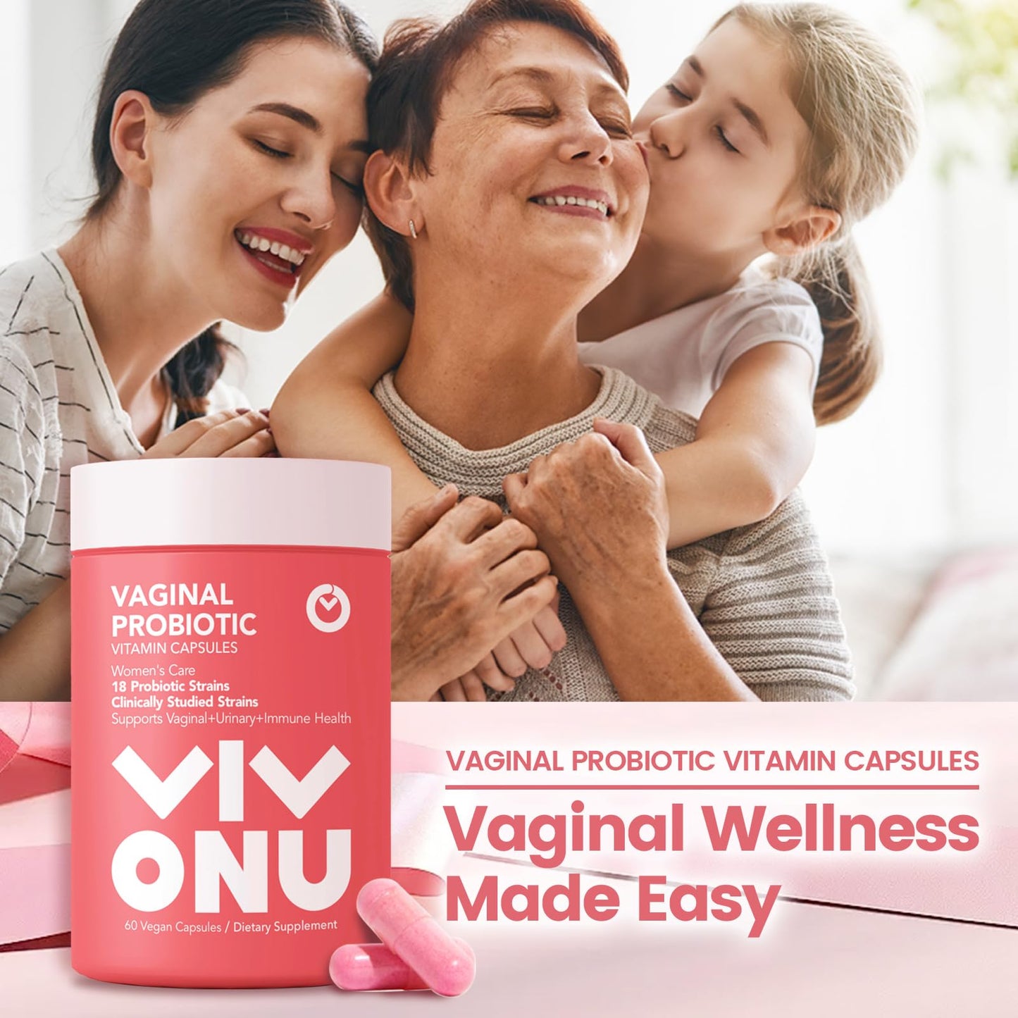 VivoNu Women's Probiotic, Prebiotics & Lactobacillus Probiotic Blend Gummies, 60 Billion CFUs, 18 Strains, Digestive & Vaginal Health Support, 120 Counts/2 Pack