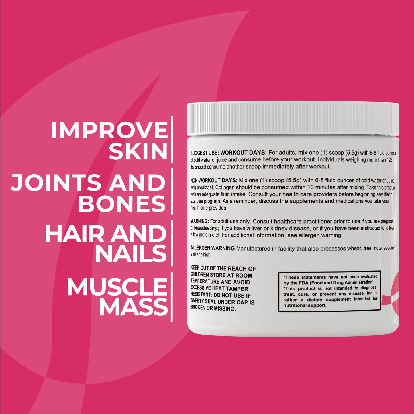 Hallusa Natural HallCollagen Collagen Peptides + Vitamin C Berry Blast Flavor, 5.82 oz Powder