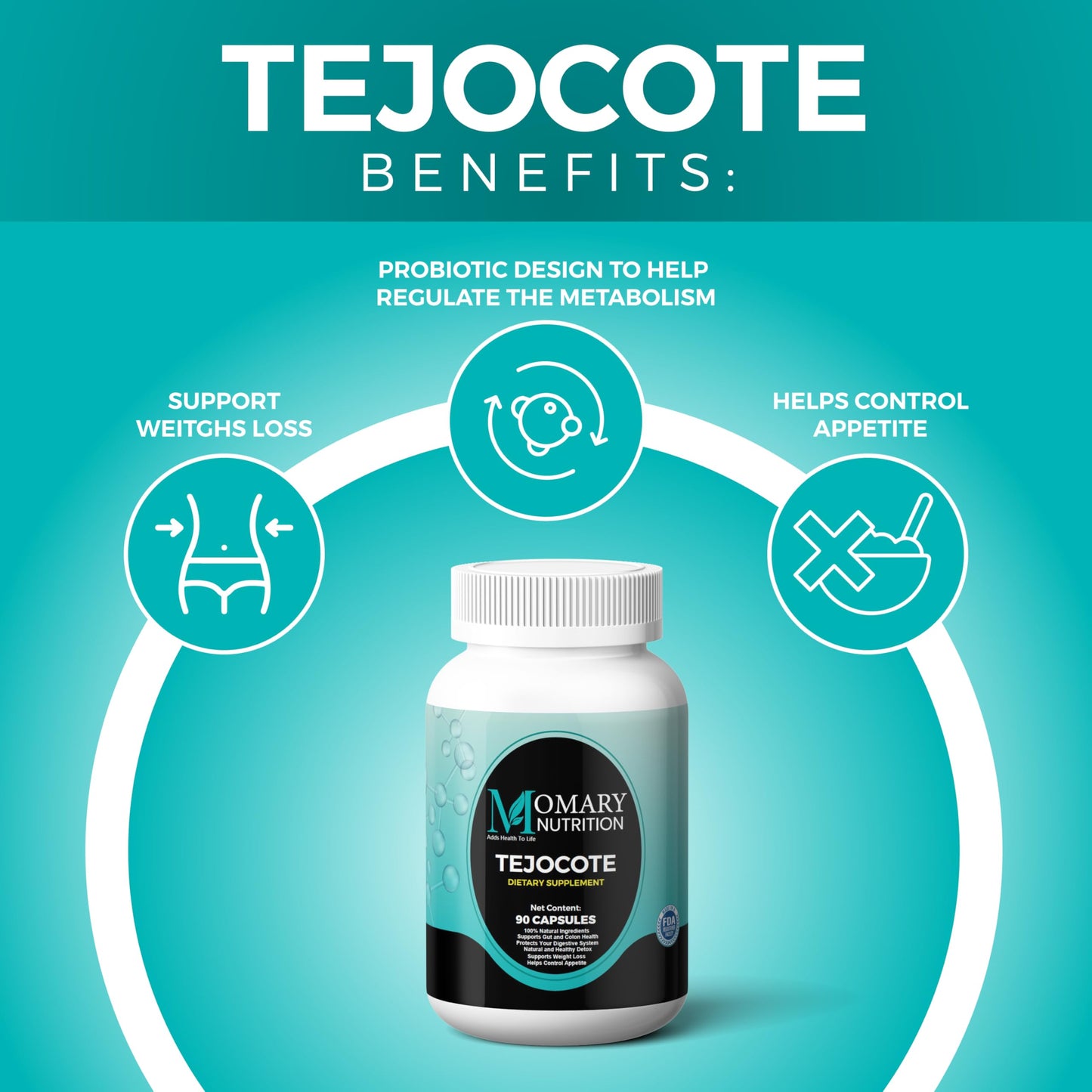 MOMARY NUTRITION Tejocote Root with Spirulina Algae and Nopal Prickly Pear Cactus Detox & Weight Management, 90 Capsules