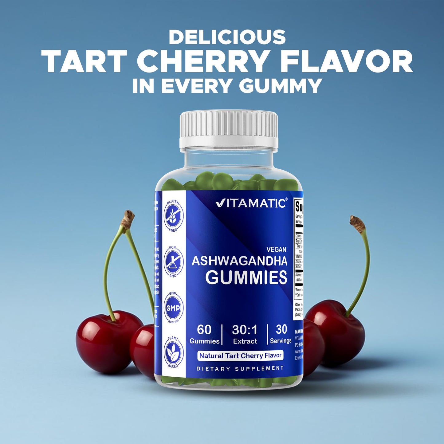 Vitamatic Ashwagandha Gummies 30:1 Extract, 60 Vegan Gummies