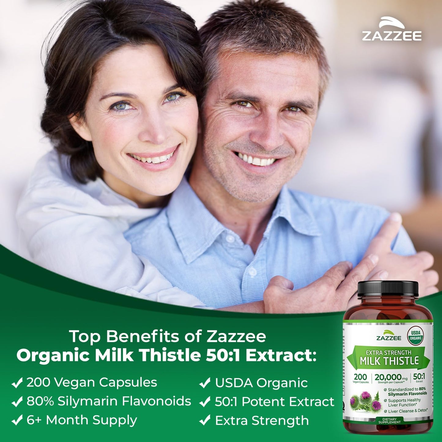 Zazzee Milk Thistle 50:1 Extract, Capsule, 200 Count