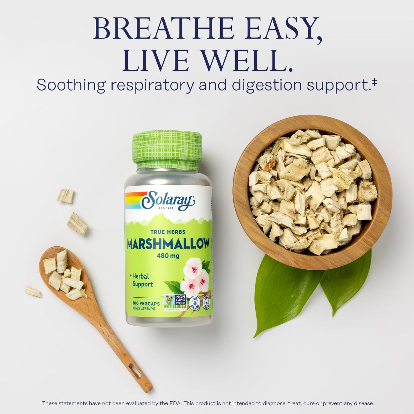 SOLARAY Mullein Leaf 330 mg and Marshmallow Root 480 mg Vegetable Capsules 200
