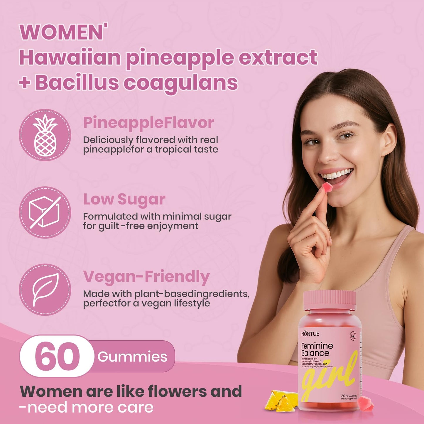 Montue Premium Diamond Feminine Balance Gummies, 60 Gummies