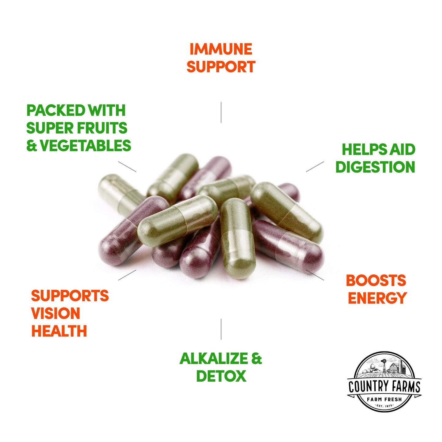 Country Farms Fruits and Vegetables Supplement Capsules 360 Count