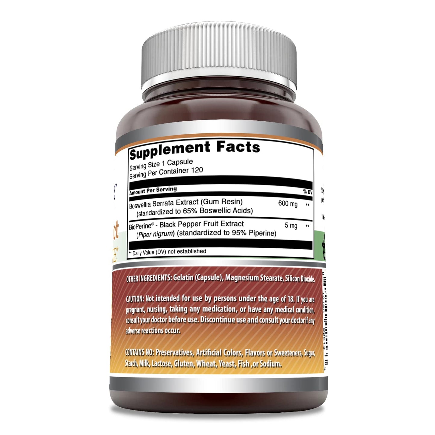 Amazing Nutrition Boswellia Extract with Bioperine 600 Mg per Serving Capsules, 120 Capsules