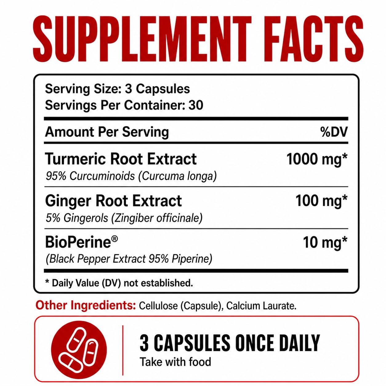 Balance ONE Turmeric Extract 1000mg Capsule, 90 Count with 95% Curcuminoids, Black Pepper Piperine & Ginger for Joint Comfort & Antioxidant Support