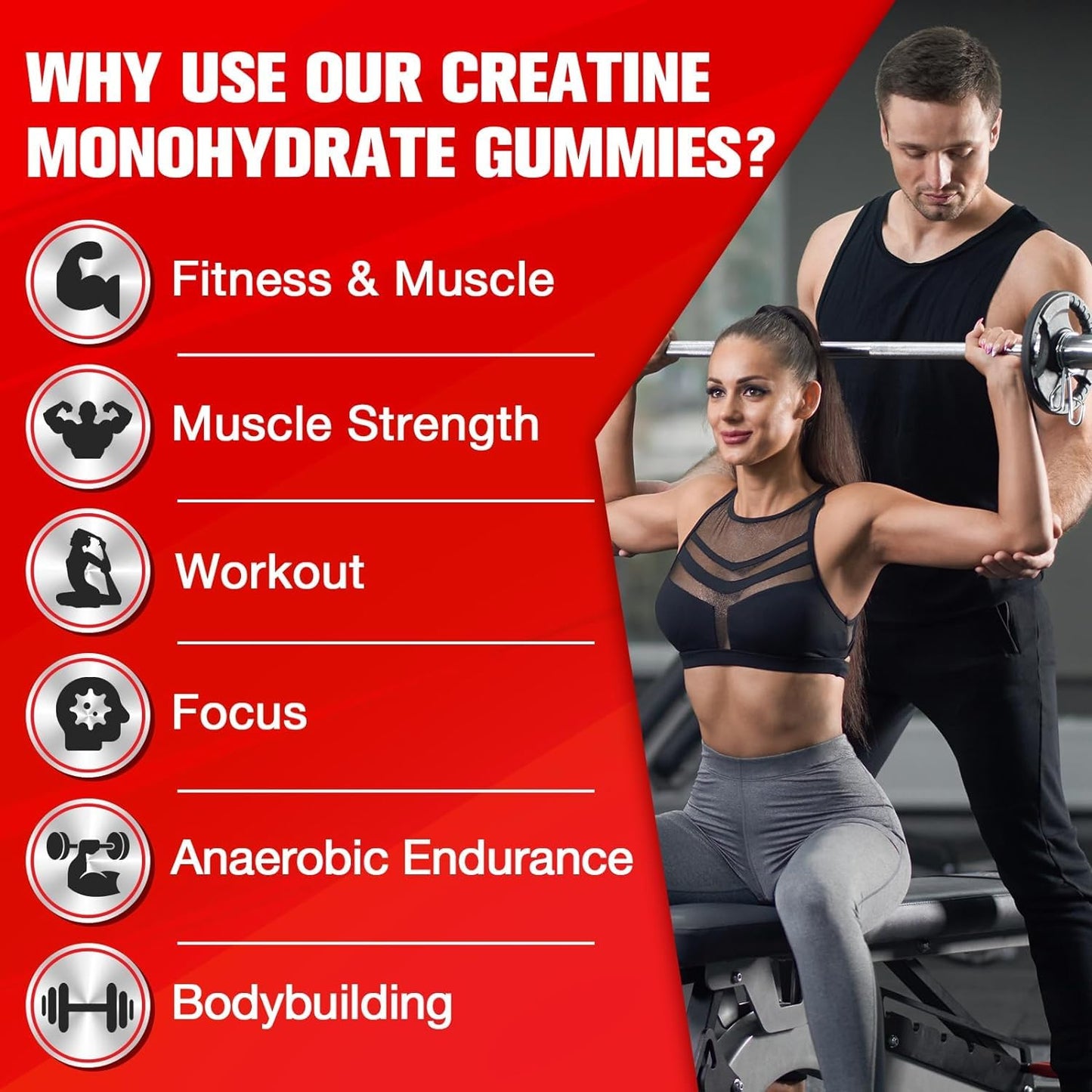 Mightnes Creatine Monohydrate Gummies, 60 Count