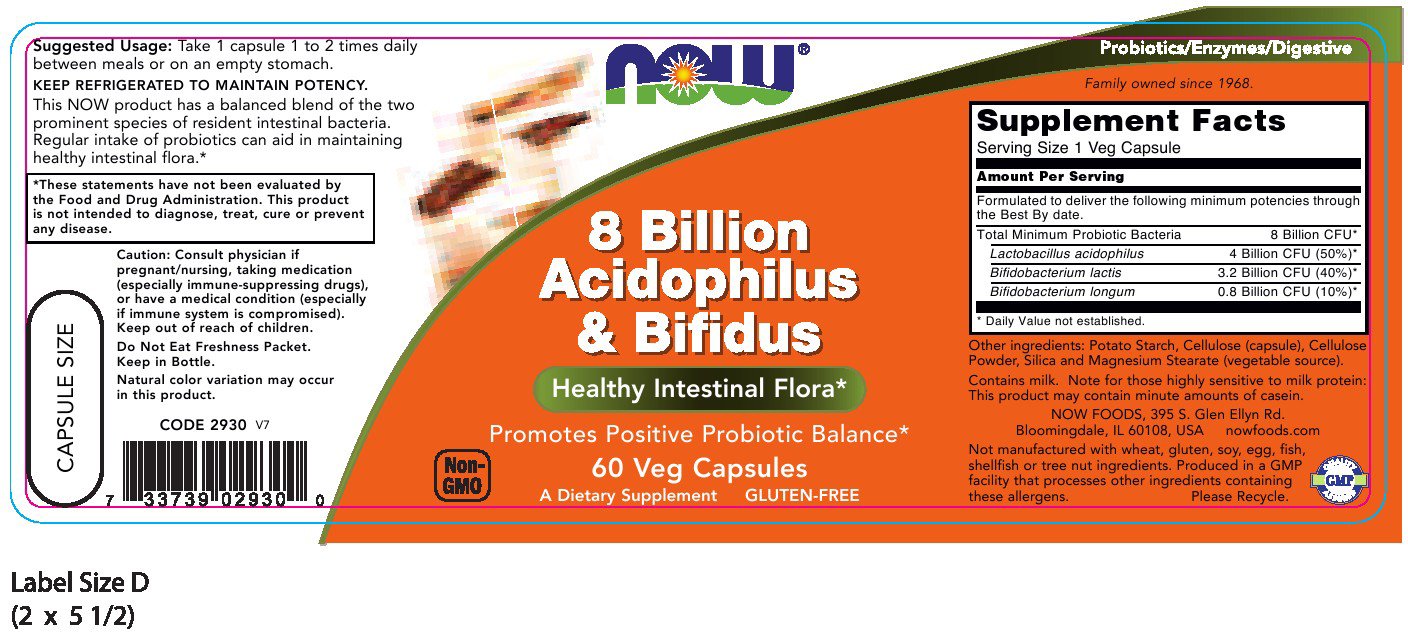 NOW Foods Acidophilus & Bifidus 8 Billion Capsules, 60 Count