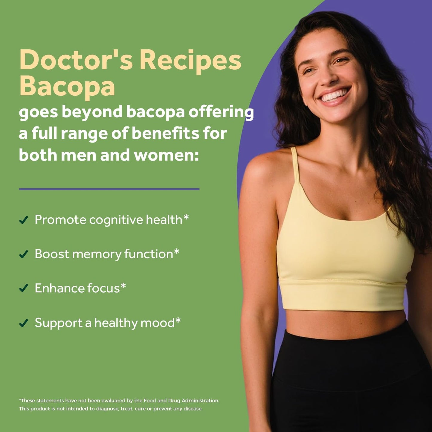 Doctor's Recipes Bacopa Monnieri High Potency Bacopa Supplement 500 mg Non-GMO Support Brain Health, Cognitive Function, Memory, Focus & Calm 120 Capsules