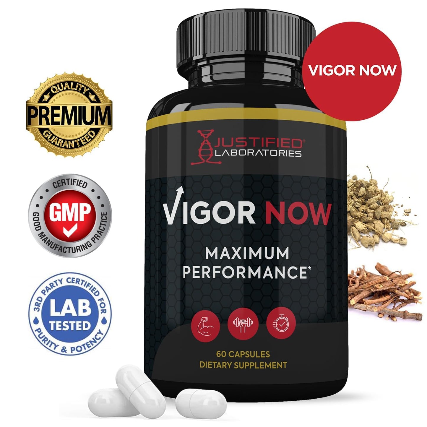 Justified Laboratories Vigor Now Max 1600MG Men's Health Formula, 60 Capsules