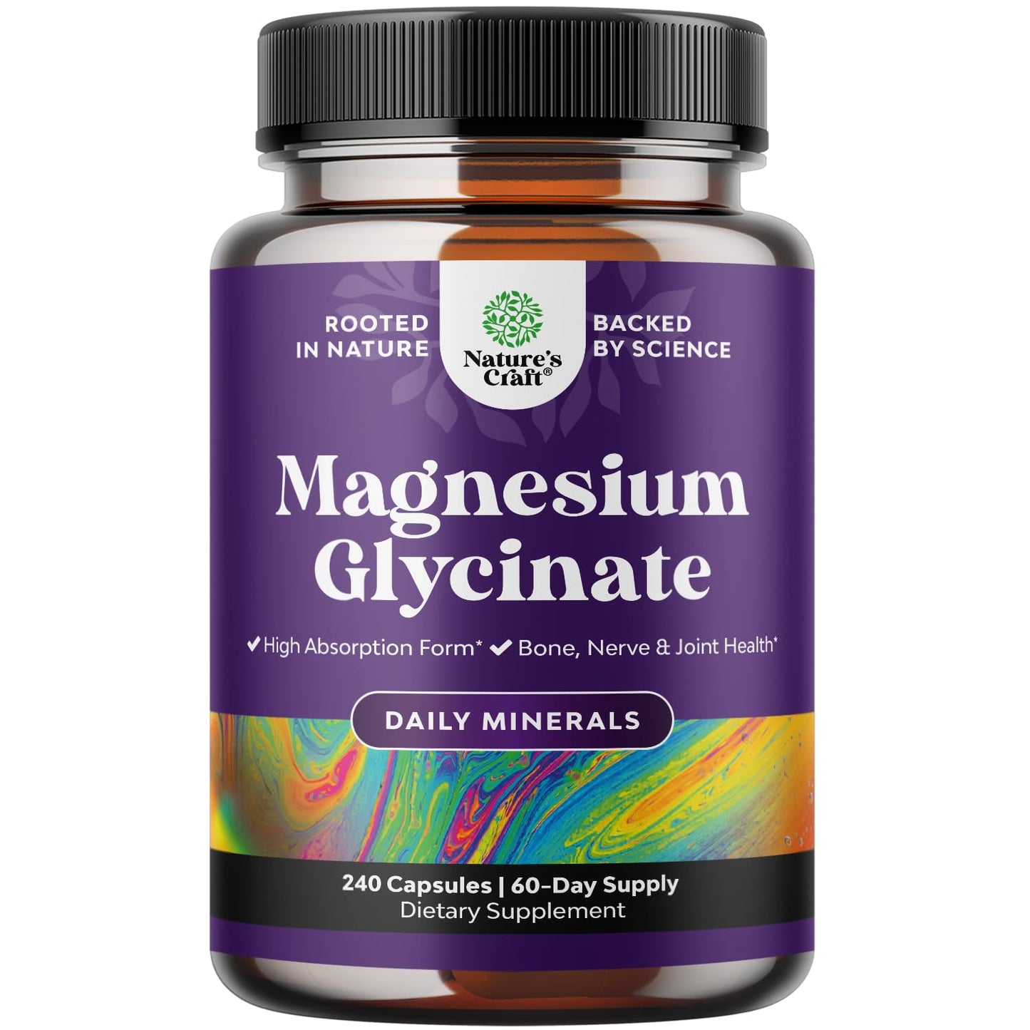 Natures Craft High Absorption Magnesium Glycinate Capsules - 500mg Magnesium Glycinate per Serving, Chelated, GMP Certified, 240 Count