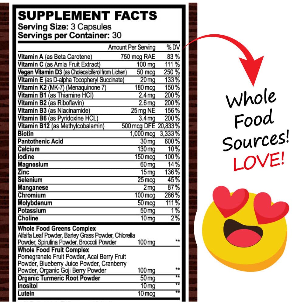 Hippie Farms Whole Food Multivitamin Fruit & Super Greens All-in-one Vitamin Complex, 90 Vegan Capsules