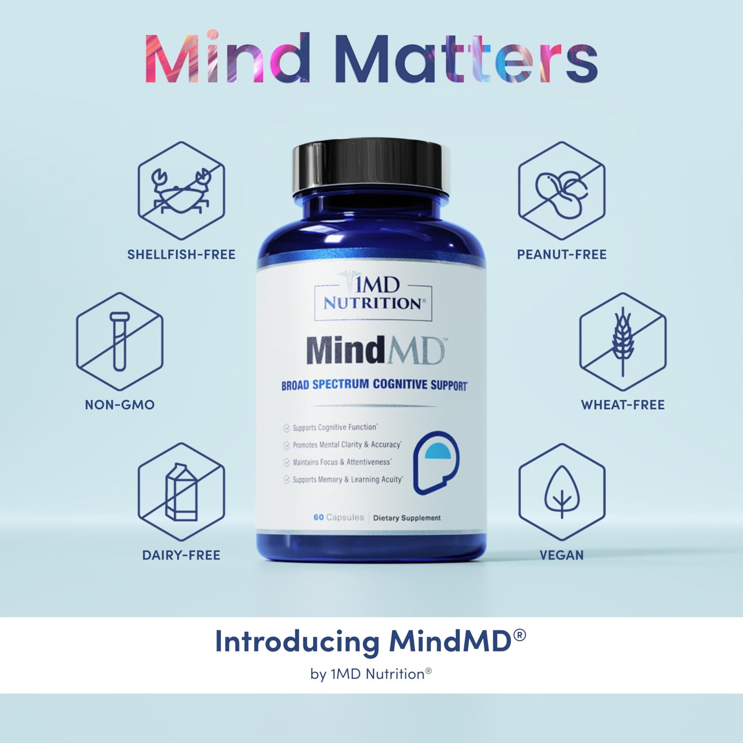1MD Nutrition MindMD Brain Supplement for Memory and Focus Capsules, 60 Count
