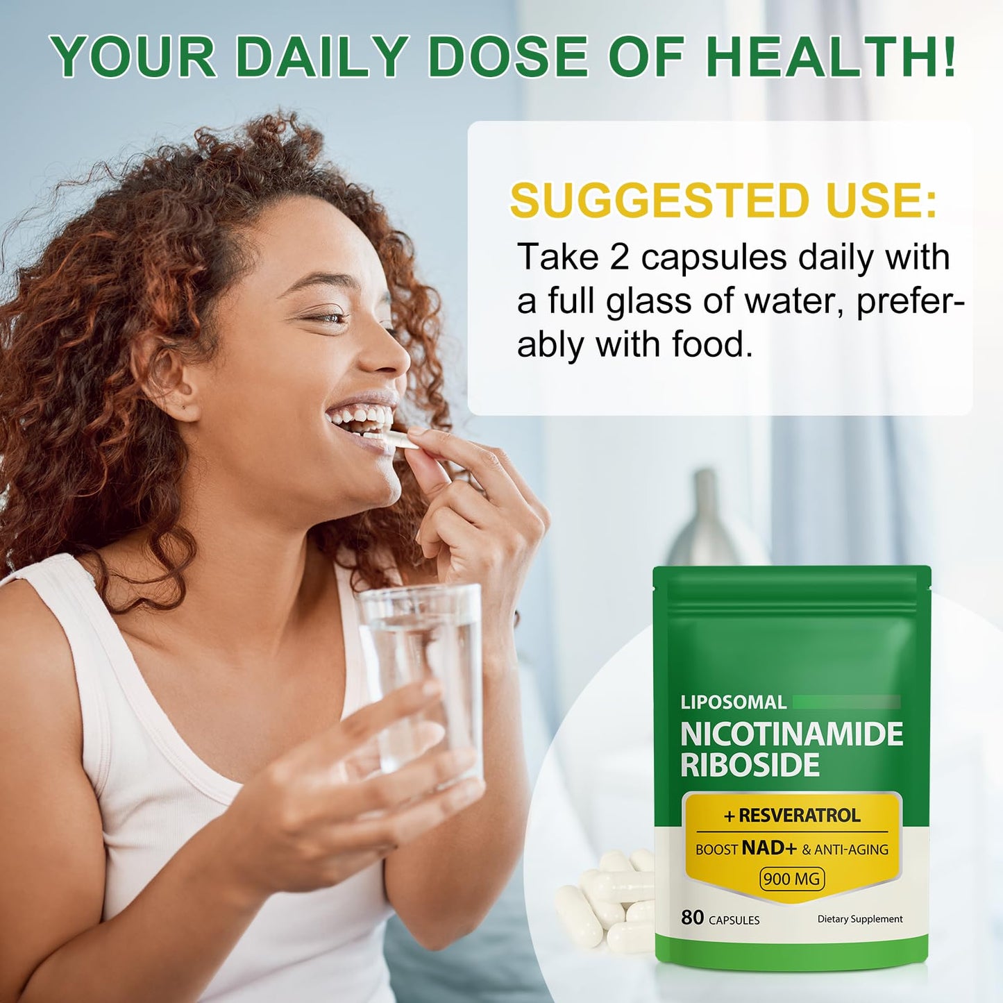 Daiasns NAD+ Supplement 900mg Liposomal Nicotinamide Riboside & Resveratrol NMN Alternative, Capsules, 80 Count