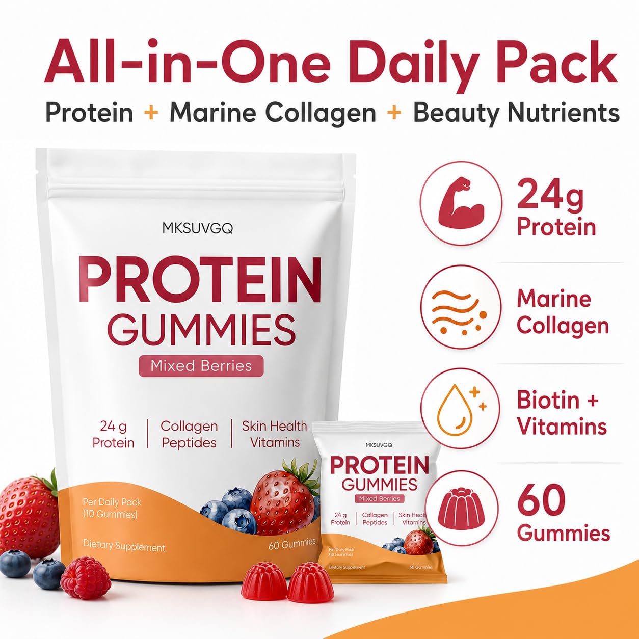 MKSUVGQ Protein Gummies, 60 Gummies
