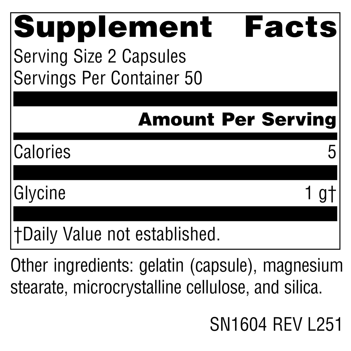 Source Naturals Glycine Dietary Supplement 500 mg Capsule, 100 Capsules