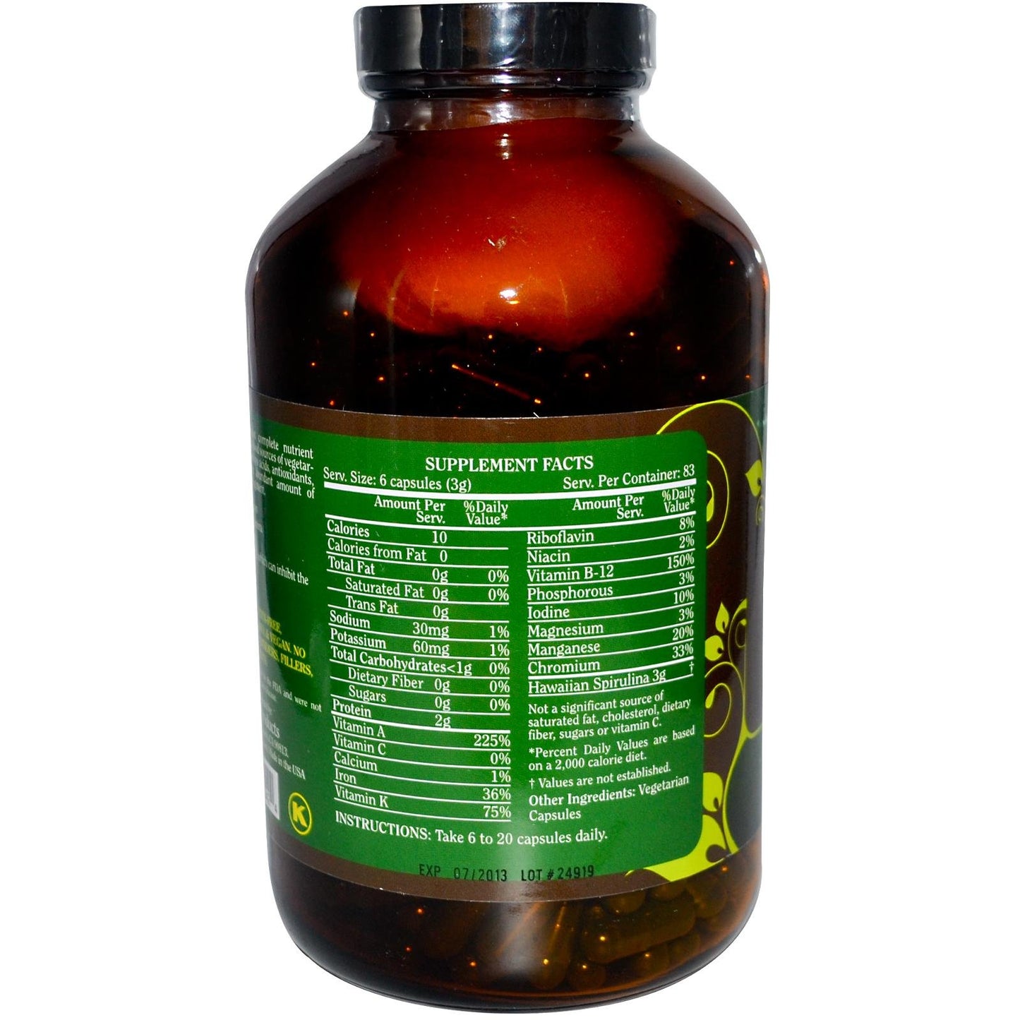 Pure Planet Spirulina 500 mg Capsules, 1 Count