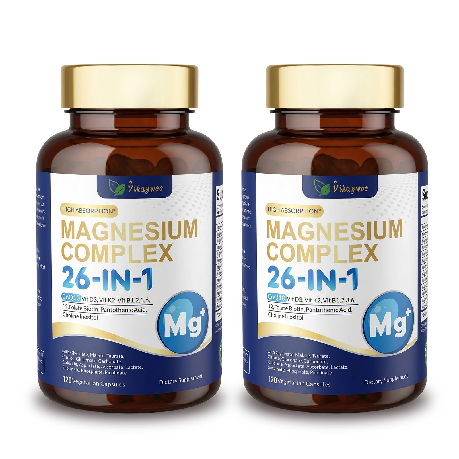 Vikaywoo 26-in-1 Magnesium Complex with Methylated B Complex Capsules 120 Count