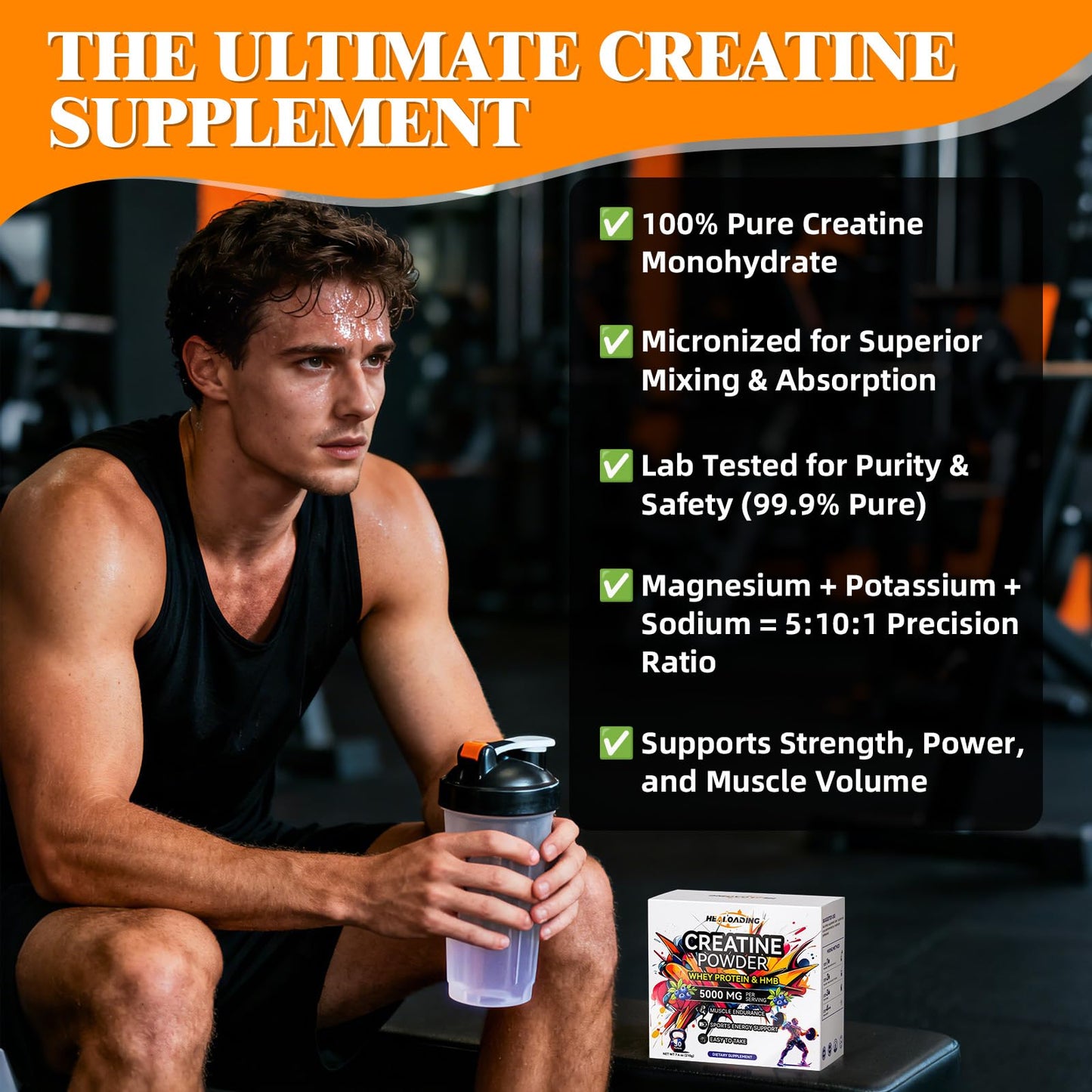 HEALOADING Creatine Monohydrate Powder with Whey Protein, Micronized Creatine HMB Powder, Fast Absorption for Athletic Performance & Muscle Support, 7.5 oz