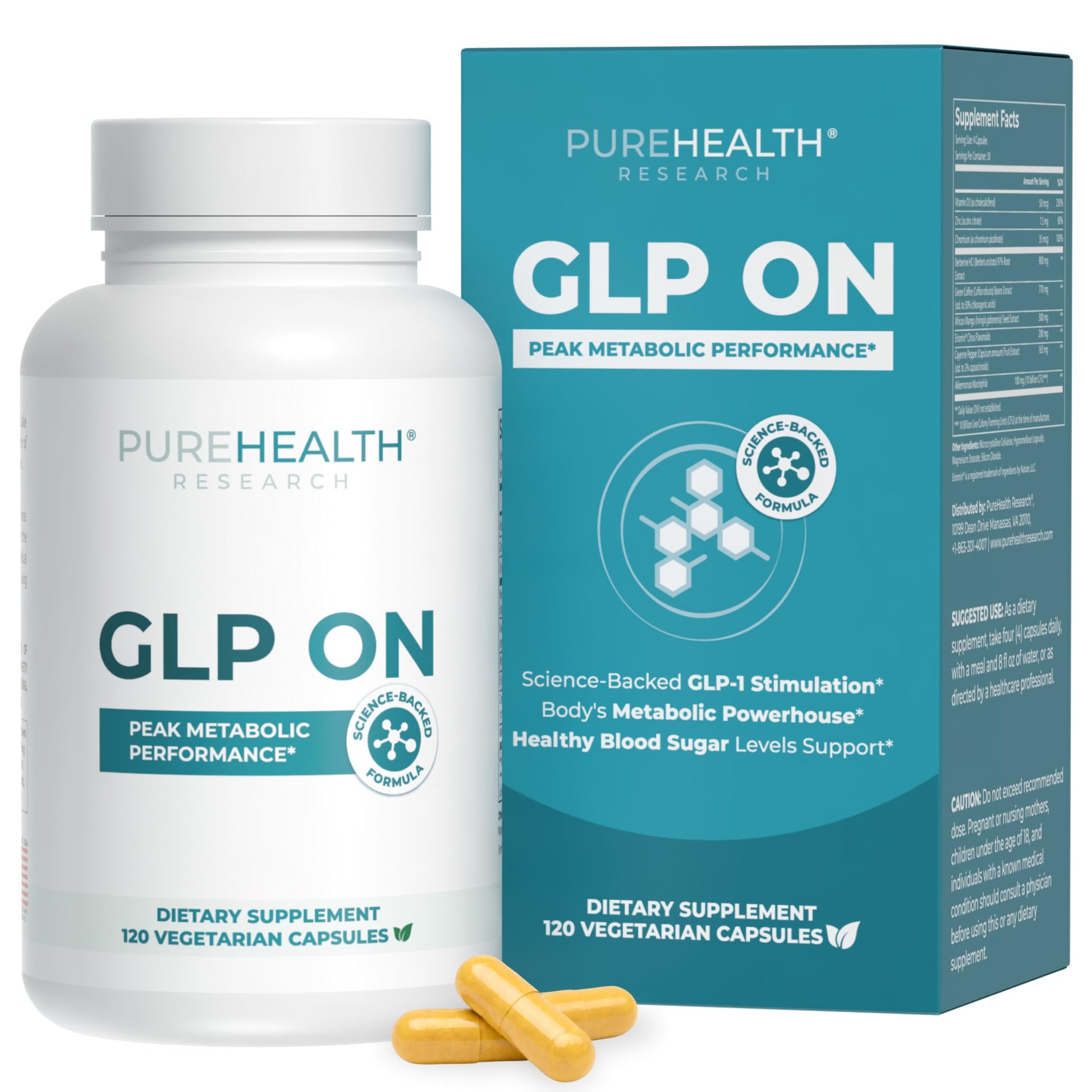 PureHealth Research GLP ON Advanced Metabolic Support Formula with Berberine, Akkermansia & Clinically Studied Botanicals, 120 Veggie Capsules