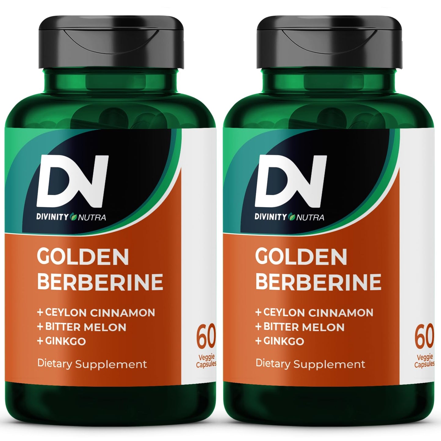 Divinity Nutra Golden Berberine Supplement with Bitter Melon, Ginkgo Biloba and Ceylon Cinnamon, 60 Capsules