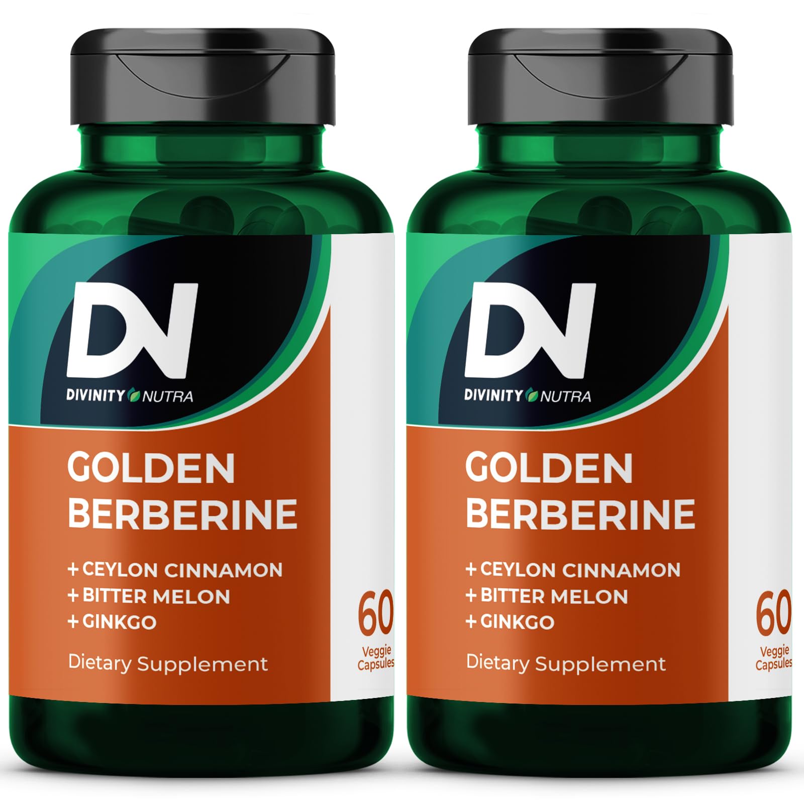 Divinity Nutra Golden Berberine Supplement with Bitter Melon, Ginkgo Biloba and Ceylon Cinnamon, 60 Capsules