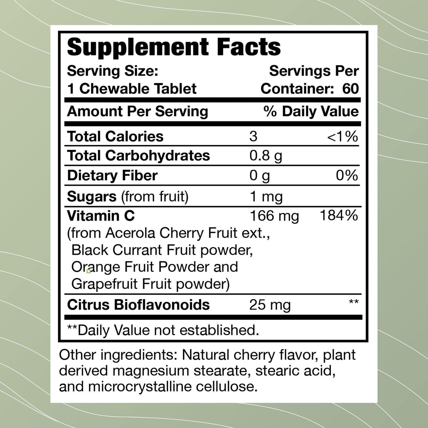 Optimal Health Systems Whole C Chewable Vitamin C from Whole Foods, Acerola Cherry, Orange Fruit, & Black Currant + Bioflavenoids, 60 Tablets