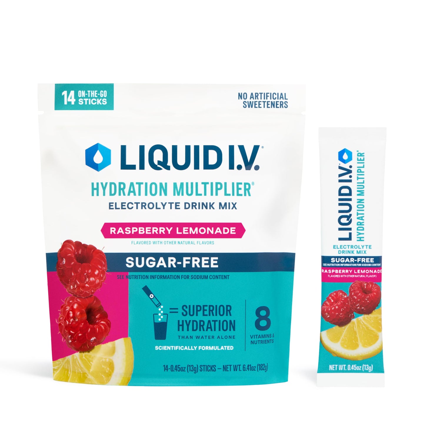 Liquid I.V. Sugar Free Hydration Electrolytes Raspberry Lemonade Powder 6.41