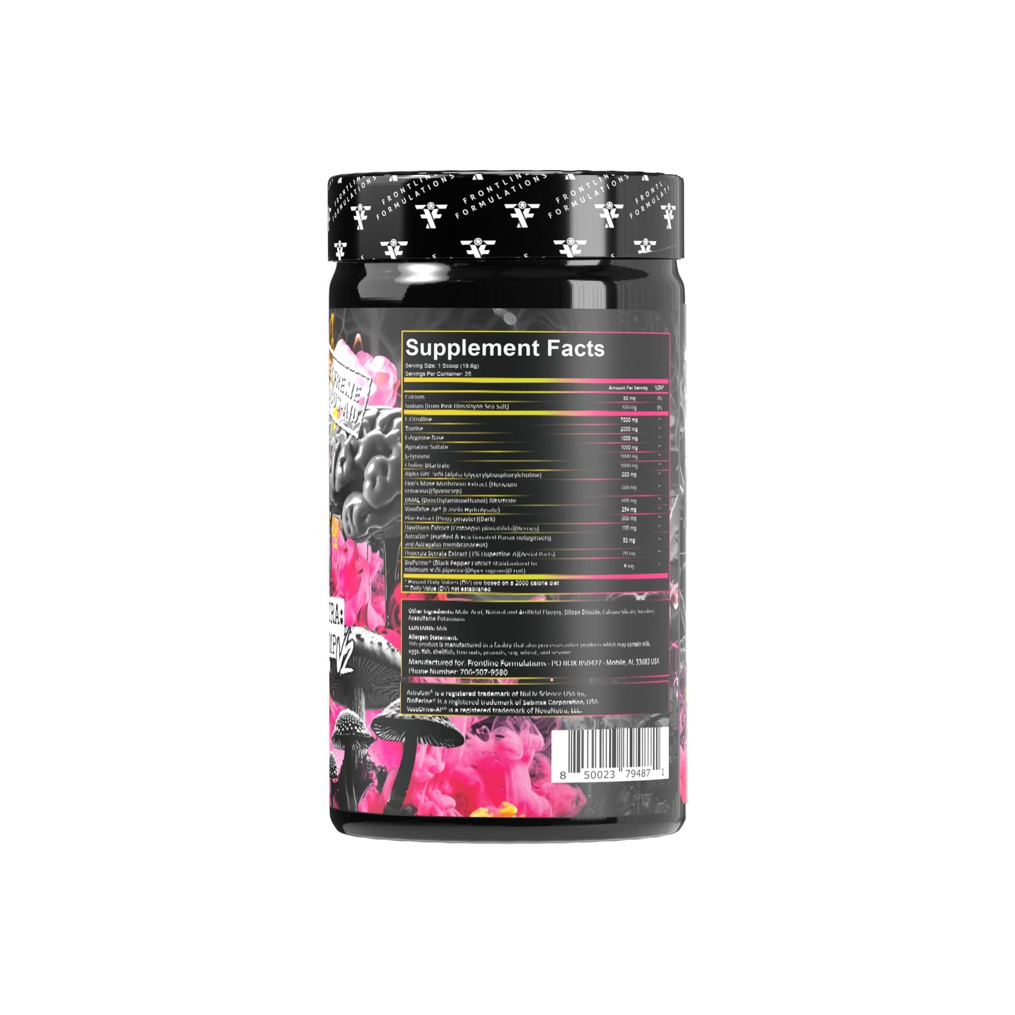Frontline Formulations Project MK Ultra V2 Pre-Workout, Non-Stimulant, Caffeine-Free Pump and Hydration Formula, Stackable Nootropic Support, Cherry Berry Lemonade Powder 17