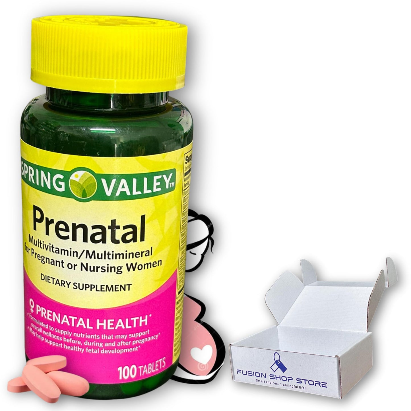 FUSION SHOP STORE Prenatal Vitamins Multivitamin Multimineral for Pregnant and Nursing Women Tablet, 100 Count