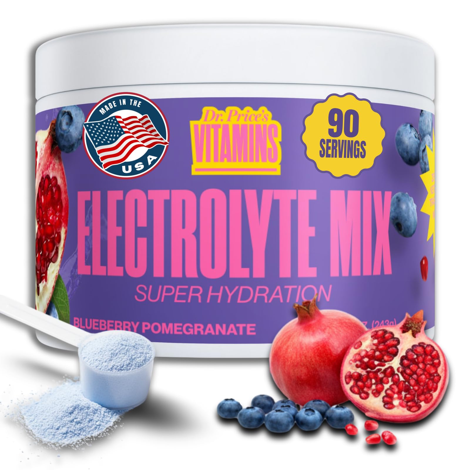 Dr. Price's Vitamins Electrolytes Powder, Blueberry Pomegranate, 90 Servings