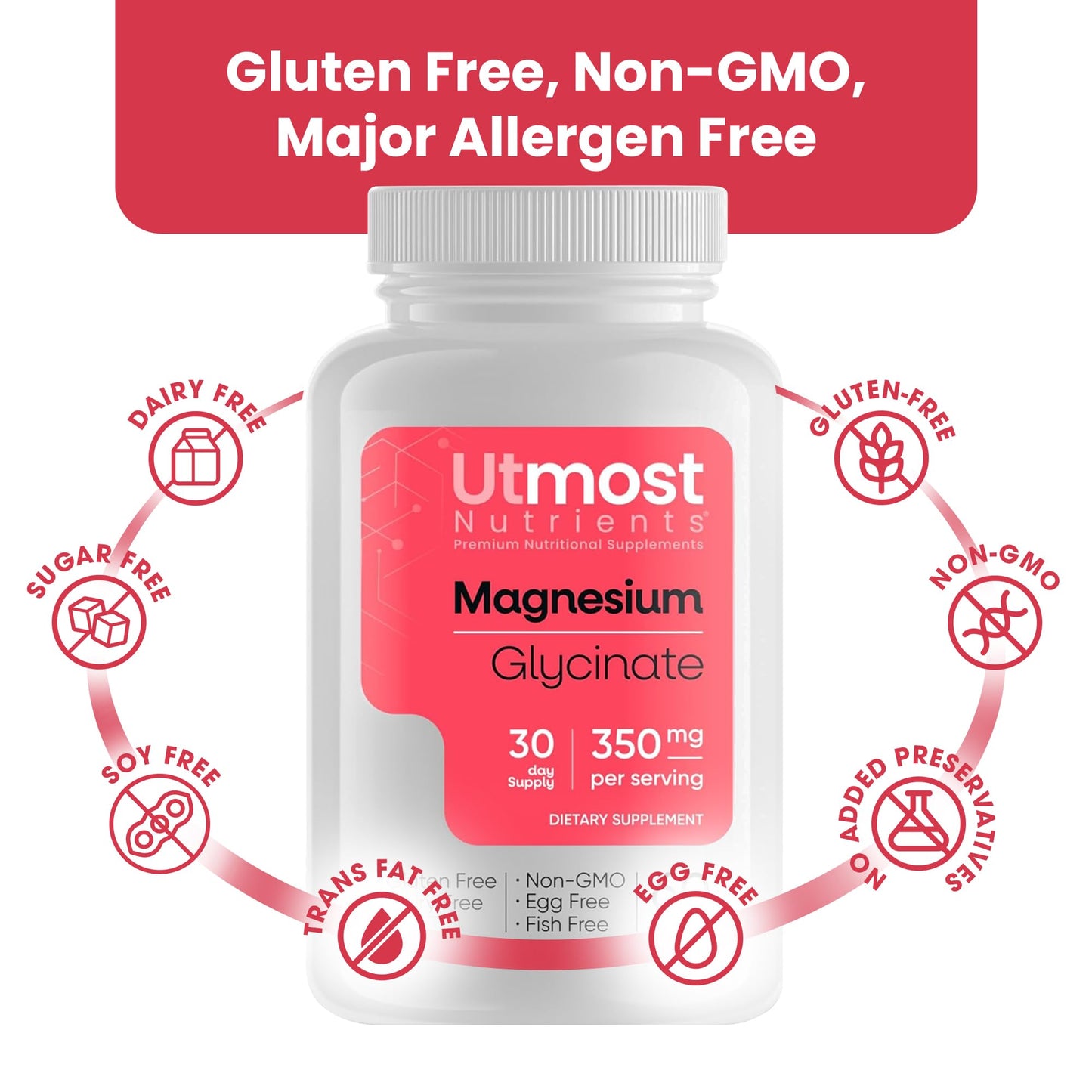 Utmost Nutrients Magnesium Glycinate Supplement Capsules, 60 Count
