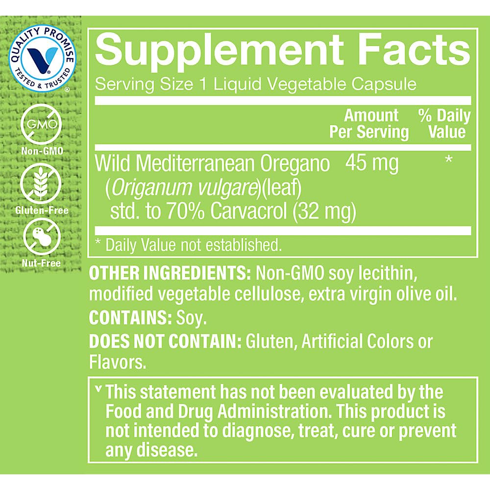 The Vitamin Shoppe Oil of Oregano 45mg - Immune System Support, 70% Carvacrol Super Strength, 120 Vegetarian Capsules, Wild Mediterranean