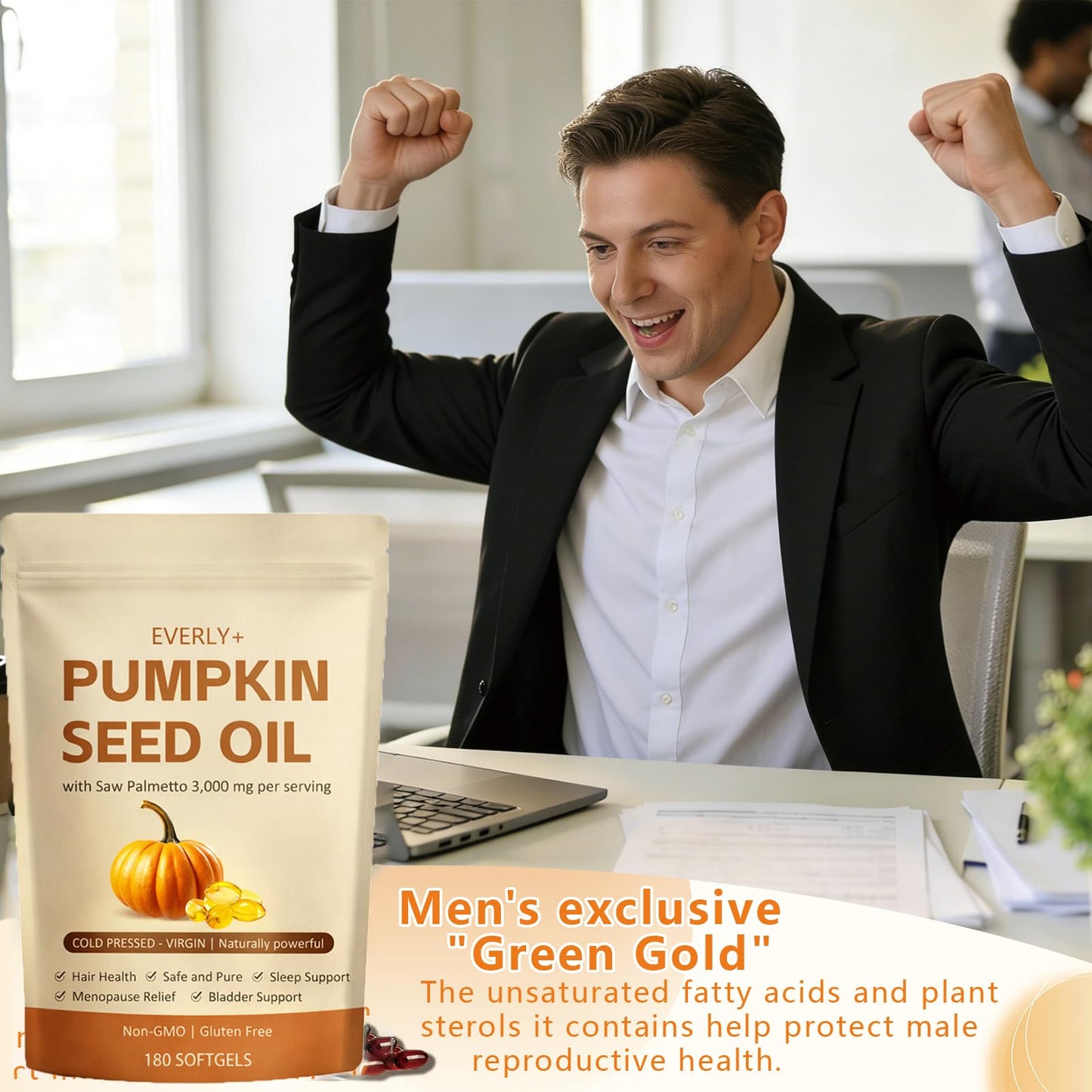 Metabolae Everly Pumpkin Seed Oil with Saw Palmetto, Cold Pressed, Pure Virgin Oil, Essential Fatty Acids & Phytosterols, Non-GMO, 180 Softgels